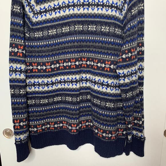 American Eagle men's blue fairisle pattern angora rabbit hair knit sweater SZ XL - Picture 4 of 11
